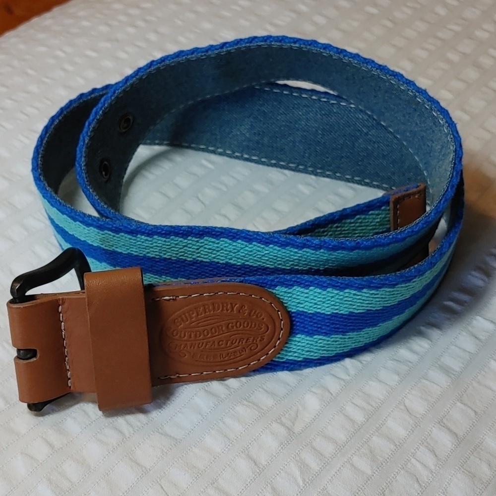 Men's Superdry Striped Blue Cotton Belt Size Medium
